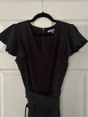 ANTONIO MELANI Black Ruffle Sleeve Wrap Romper